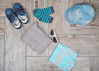 Image showing Flat lay photography of male casual outfit. 