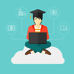 Image showing Graduate sitting on cloud.