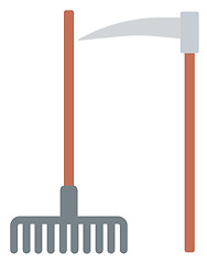 Image showing Agricultural rake and scythe.