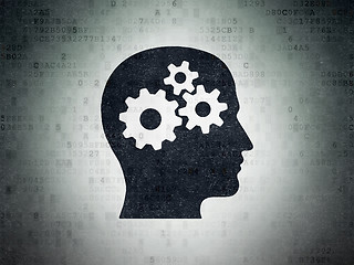 Image showing Finance concept: Head With Gears on Digital Paper background