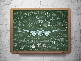 Image showing Travel concept: Aircraft on School board background