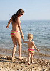 Image showing Mother and daughter in same bikinis