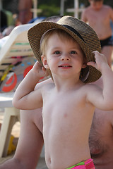 Image showing Baby girl posing on the beach