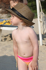 Image showing Baby girl posing on the beach