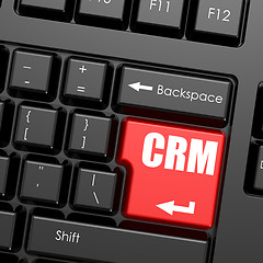 Image showing Red enter button on computer keyboard, CRM word