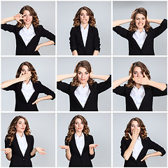 Image showing The  collage of young woman\'s portraites with happy emotions