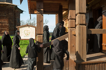 Image showing Novices of convent visit museum in Suzdal. Russia