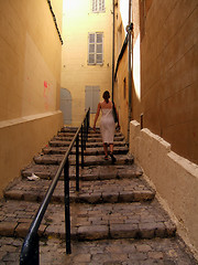 Image showing Woman climbing stairs