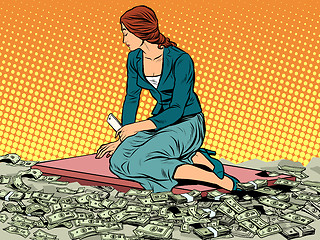 Image showing businesswoman mermaid sitting on money