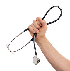 Image showing Image of a medical doctor with a stethoscope in his hands isolat