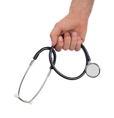 Image showing Image of a medical doctor with a stethoscope in his hands isolat