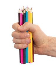 Image showing Used pencils in hand isolated