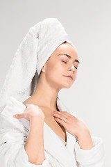 Image showing The girl with a clean skin in bathroom