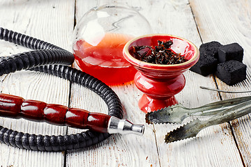 Image showing Hookah and wine