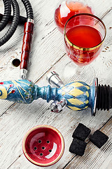 Image showing Hookah and wine