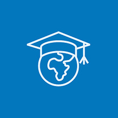 Image showing Globe in graduation cap line icon.