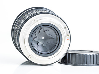 Image showing proffesional photography lens clearly showing the aperture blades or iris