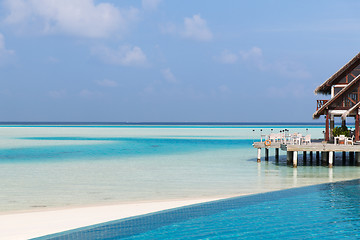 Image showing patio or terrace with canopy on beach sea shore