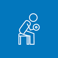 Image showing Man exercising with dumbbells line icon.