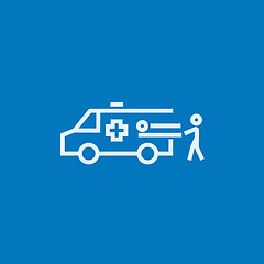 Image showing Man with patient and ambulance car line icon.