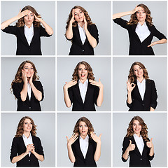Image showing The  collage of young woman\'s portraites with happy emotions