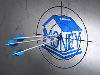 Image showing Money concept: arrows in Money Box target on wall background