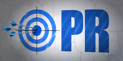 Image showing Advertising concept: target and PR on wall background