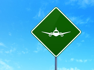 Image showing Tourism concept: Aircraft on road sign background