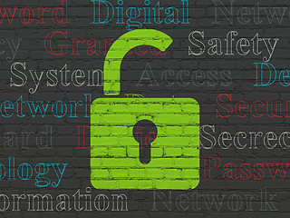 Image showing Security concept: Opened Padlock on wall background