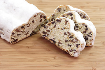 Image showing Sliced christmas stollen