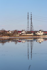 Image showing  high voltage reflection in the river