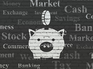 Image showing Banking concept: Money Box With Coin on wall background
