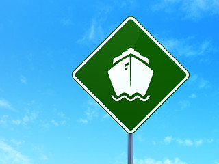 Image showing Travel concept: Ship on road sign background