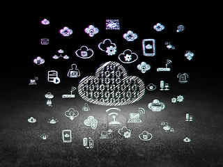 Image showing Cloud technology concept: Cloud With Code in grunge dark room