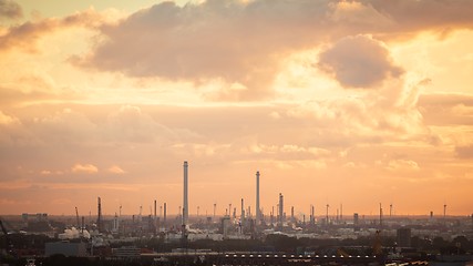 Image showing Industrial zone at sunset