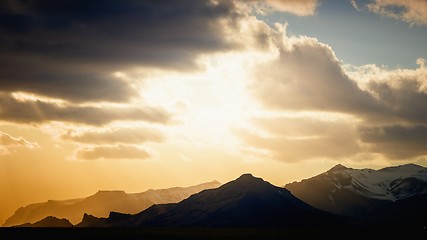 Image showing Sunset above mountains