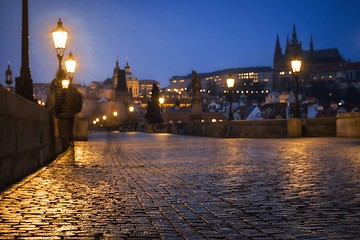 Image showing Charles Bridge in Prague at dawn Czech Republic