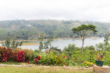 Image showing view to lake or river from land hills on Sri Lanka