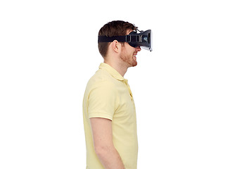 Image showing happy man in virtual reality headset or 3d glasses