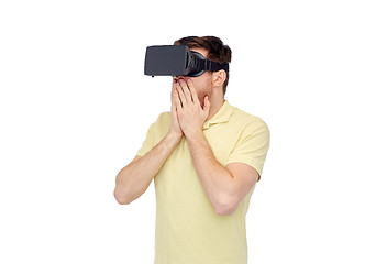 Image showing happy man in virtual reality headset or 3d glasses