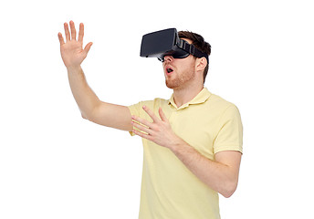 Image showing happy man in virtual reality headset or 3d glasses