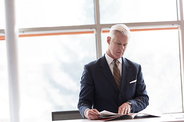 Image showing senior business man reading magazine