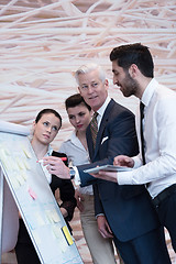 Image showing business people group brainstorming and taking notes to flipboar