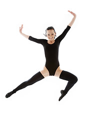 Image showing jumping girl in black leotard