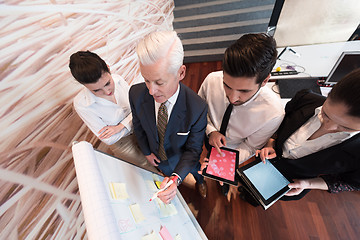 Image showing business people group brainstorming and taking notes to flipboar