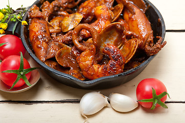 Image showing fresh seafoos stew on an iron skillet