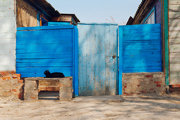 Image showing Black cat sitting on the bench