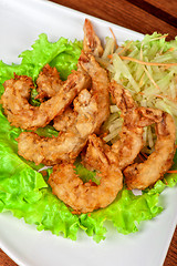 Image showing Fried shrimps at plate