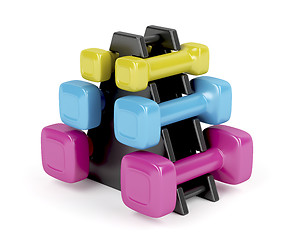 Image showing Rack with dumbbells