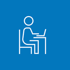 Image showing Businessman working at his laptop line icon.
